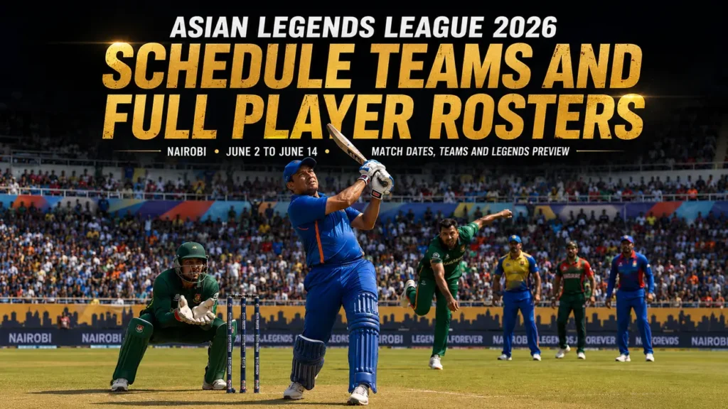 Asian Legends League 2026 schedule, teams, and full player rosters in Nairobi from June 2 to June 14